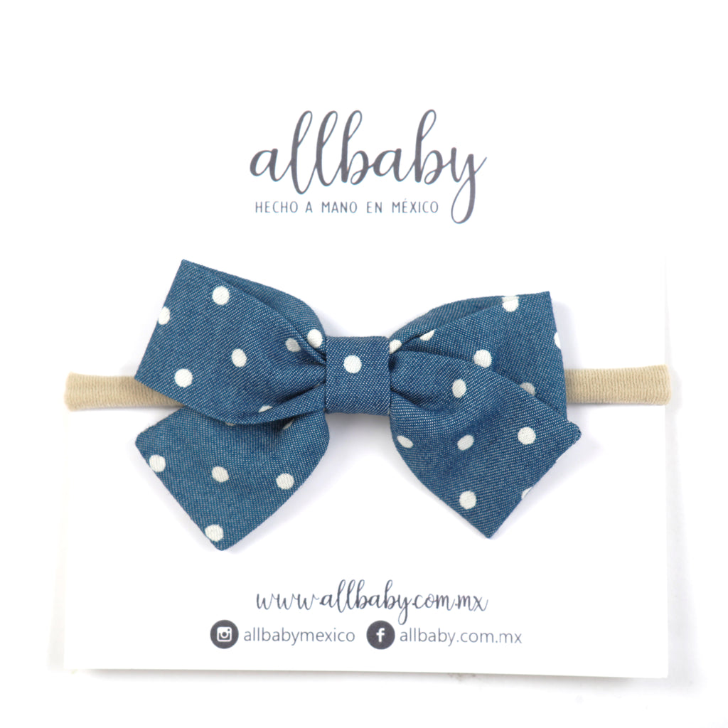 Classic Blue White Dots Mini Bow